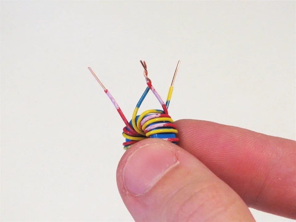 Dedos sujetando varios hilos de cable eléctrico trenzados