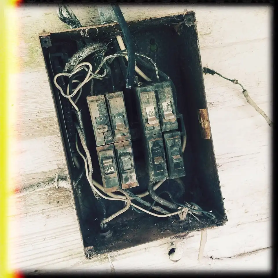 Cuadro de automáticos antiguo con la tapa abierta
