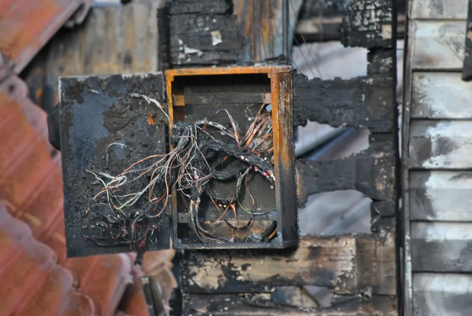 Cuadro eléctrico antiguo con daños por sobrecalentamiento